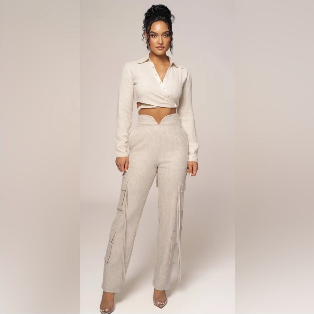 Elegant Cream Women's linen cargo pants only (not top)JLUXLABEL sz M